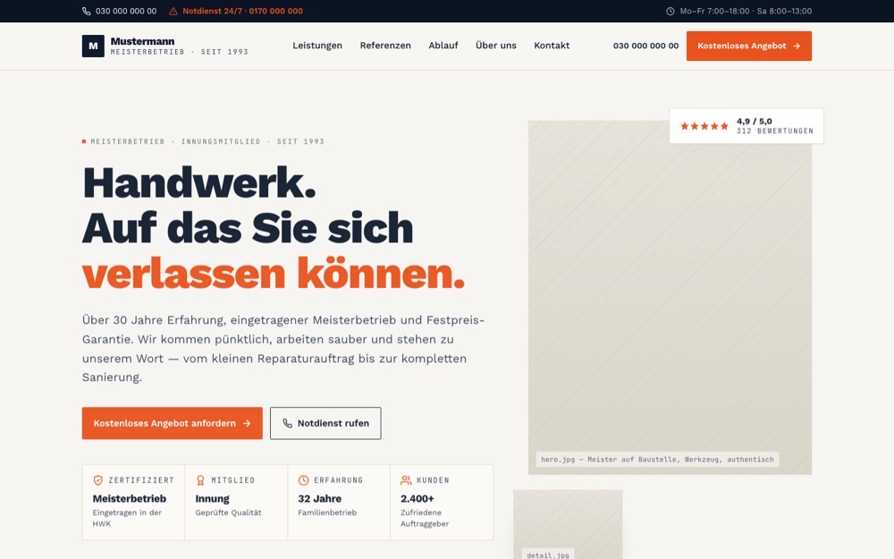 Vorschau der Branchenvorlage Meisterbetrieb Mustermann für Handwerk & Dienstleistung