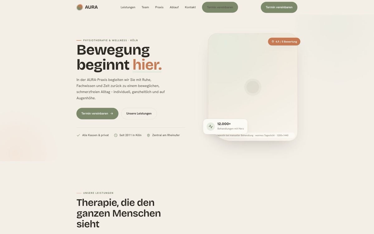 Vorschau der Branchenvorlage AURA Physiotherapie für Physiotherapie & Wellness