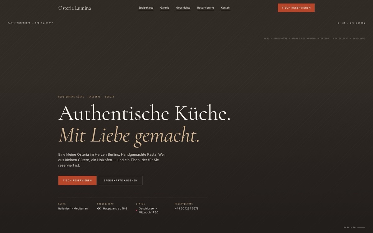 Vorschau der Branchenvorlage Osteria Lumina für Restaurant & Gastronomie