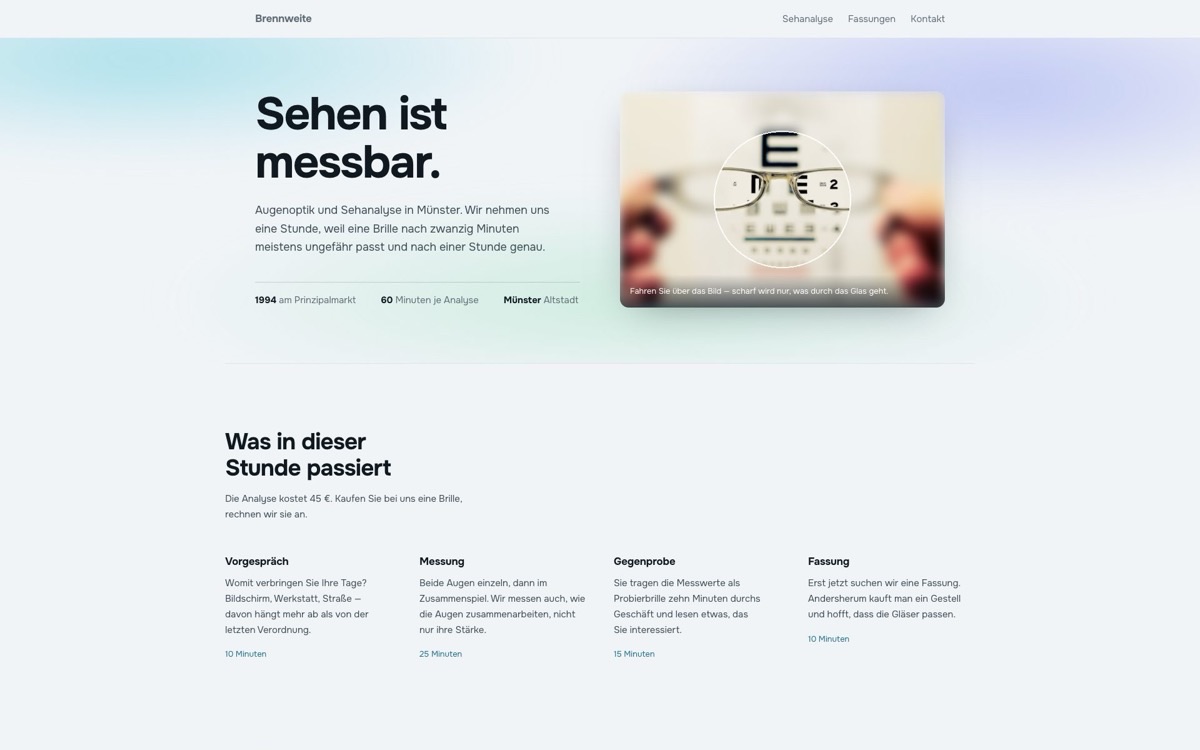 Designvorschlag BRENNWEITE — Hell & transparent