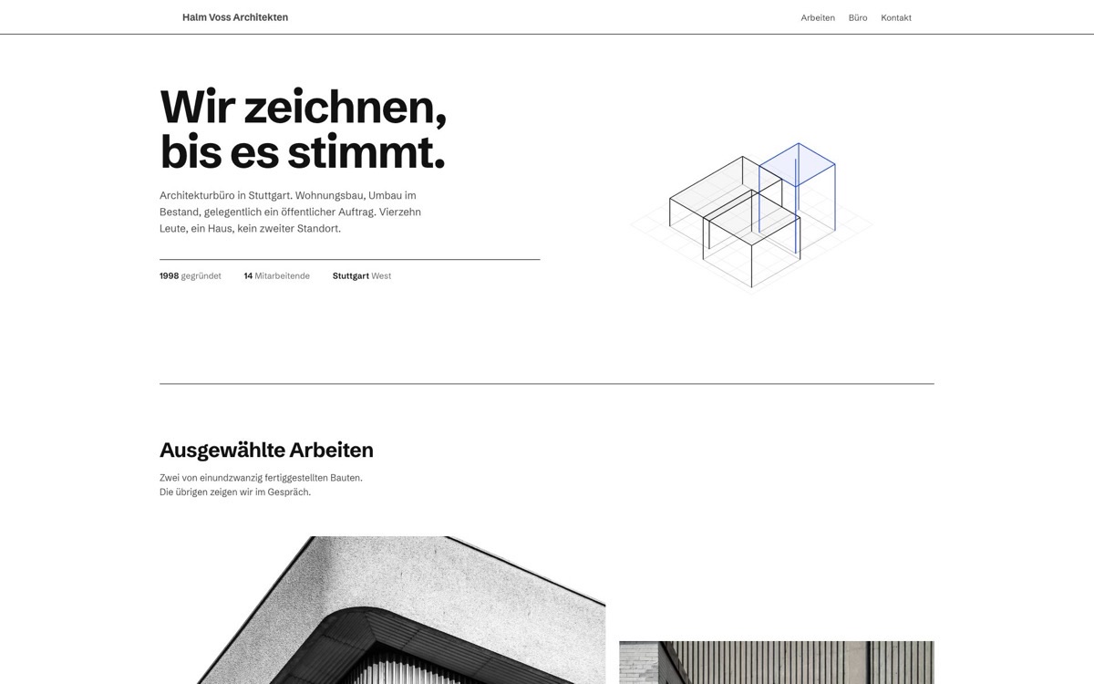 Designvorschlag HALM VOSS — Streng & sachlich
