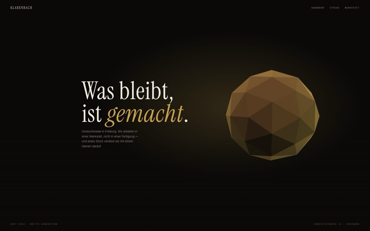 Designvorschlag KLARENBACH — Dunkel & edel