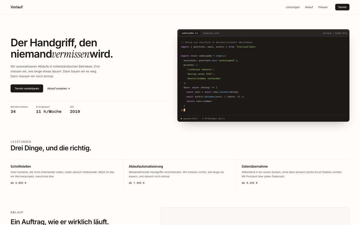 Designvorschlag VORLAUF — Freundlich & produktnah